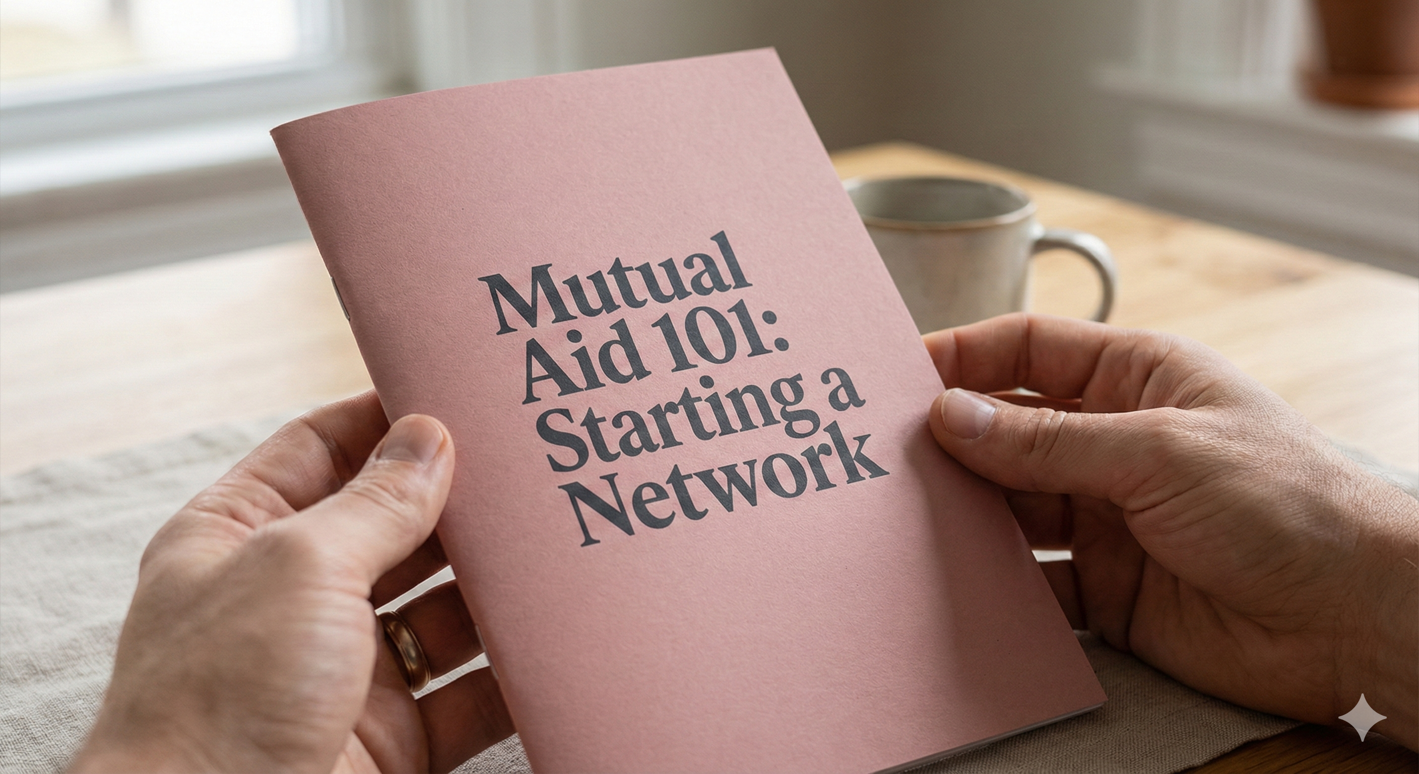 Hands holding the Mutual Aid 101 guide from the Financial Wellness Kit